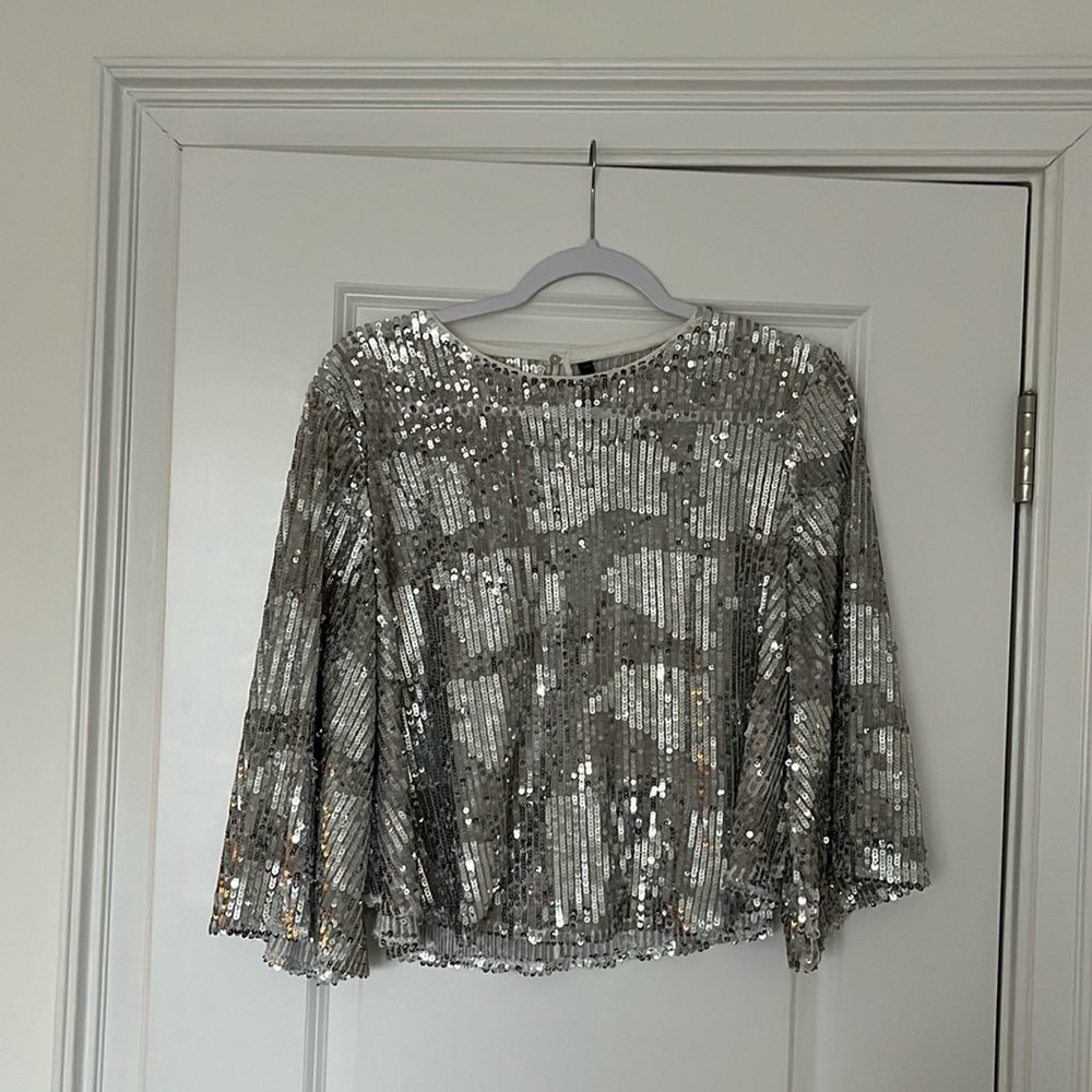 Zara Silver Sequin Boxy Blouse